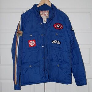 True Religion Blue Puffer Jacket with Patches size XXL but fit like XL